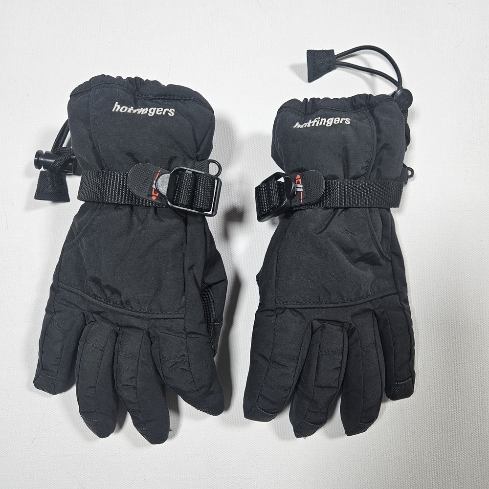 Hot Fingers Winter Gloves Youth Large 9-10 Black Insulated Ski Snow Kids